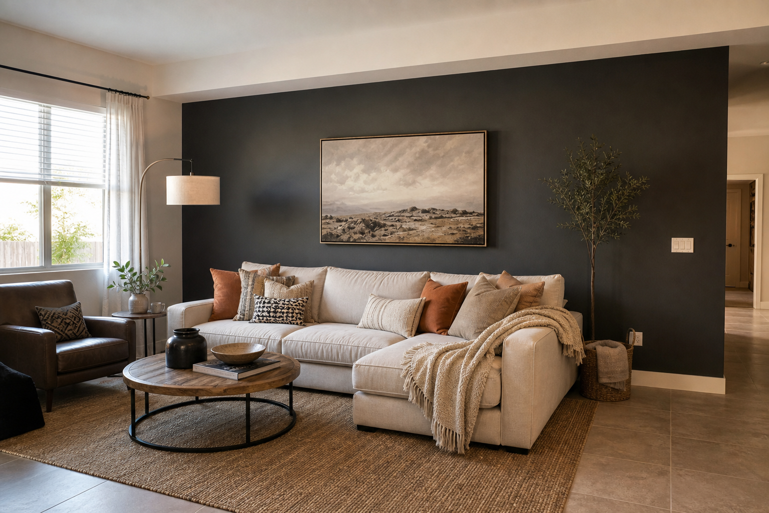 Dark accent wall in a St. George living room