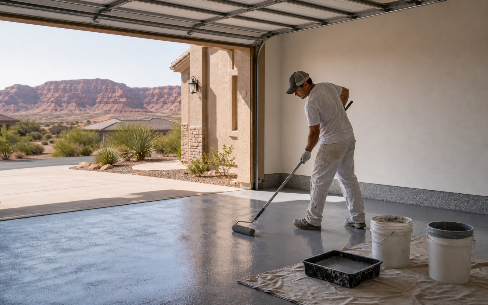 Concrete coating project on a St. George garage floor
