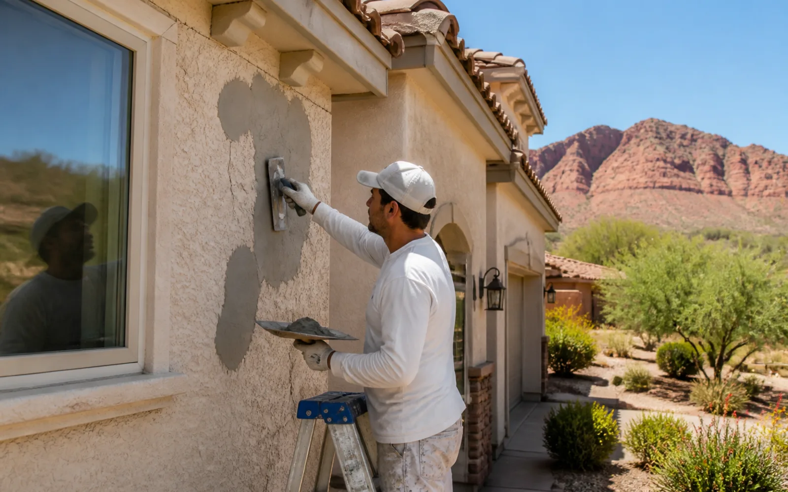 Stucco repair and exterior prep on a St. George home